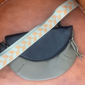 Two-Tone Crossbody Bag with Patterned Strap